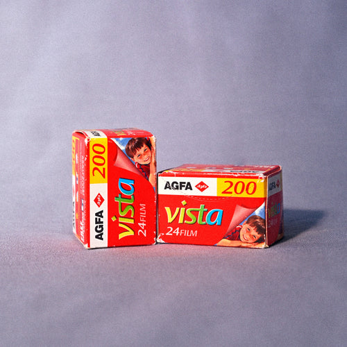 Two boxes of Agfa Vista 200 film on a gray background