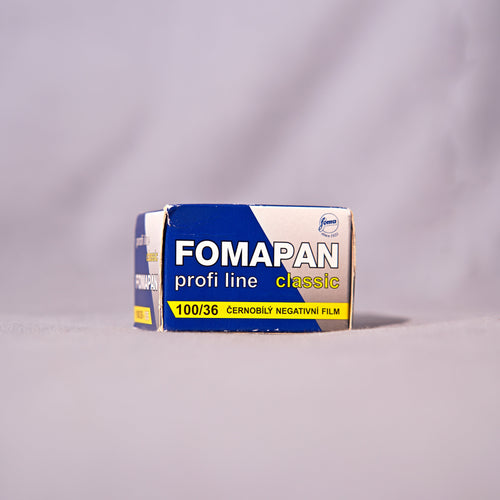 Fomapan profi line classic film packaging on a gray background
