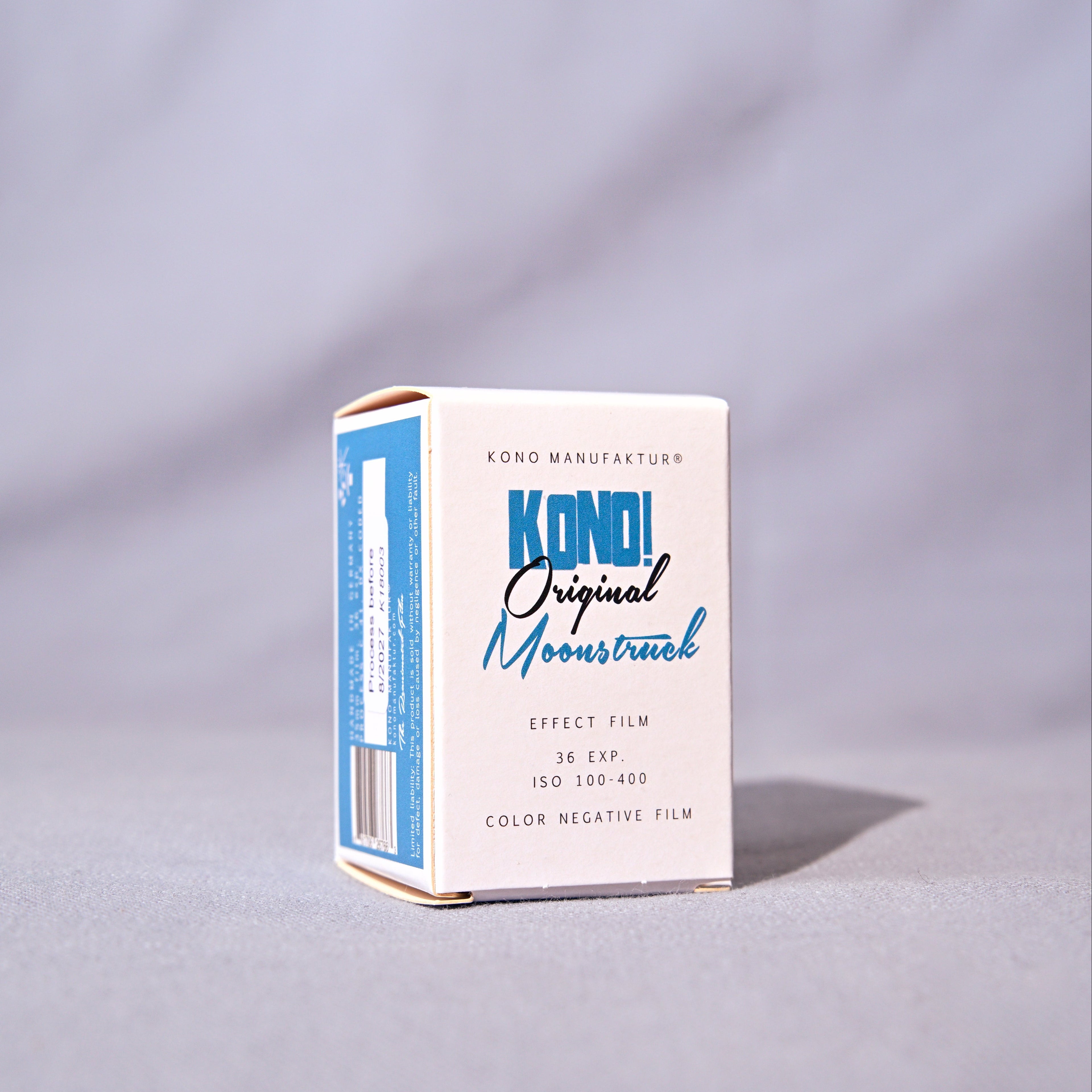 KONO! Moonstruck film packaging on a gray background